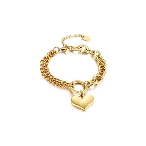 Chunky Bracelets for Women Stainles Steel Gold Color Bold Thick Link Chain Heart Bracelet
