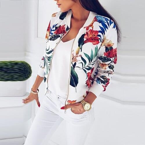 UZZDSS Women Jacket Fashion Ladies Retro Floral Zipper Up Bomber Jacket Casual Coat Autumn Spring Print Outwear Women Clothes