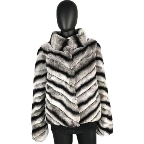 Top Selling Real Rabbit Fur Coat Jacket Stand Collar Chinchilla Color Women Winter New Fashion Warm Overcoat High Quality