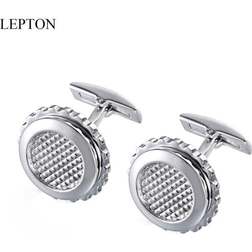 LEPTON Silver Color Sawtooth Cufflinks For Mens Round Stainless Steel Cufflink Gifts Wedding Groom Business Cuff Links Gemelos