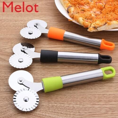 Stainless Steel Double Wheel Knife Pizza Lace Wheel Knife Hob Double Wheel Pizza Knife Pie Separator Dough Scraper Free Shipping