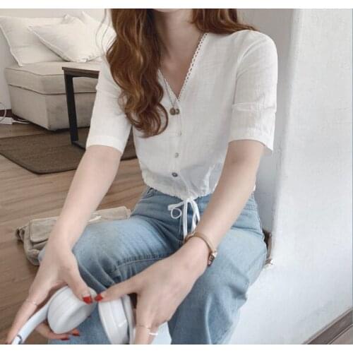New spring Vintage white Shirt female Oversize Tops Women short sleeve Girls Blouse Summer New Women Blouses femme Blusas