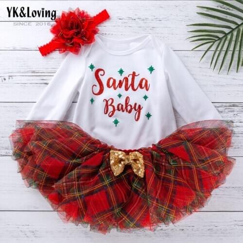 Baby Girl Chirtsmas Clothes Newborn Infant 0-24m Party Christmas Lovely Pricess Girls Clothing Skirt+Bodysuit+Headband Outfits