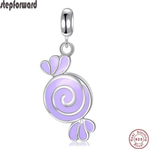 Top Quality DIY Purple Candy Enamel Design 925 Sterling Silver Lovely Candy Hanging Charm For Bracelet And Necklace
