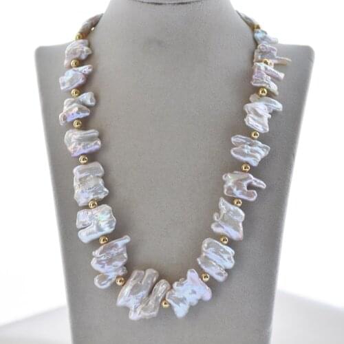 MCT·STAR Z10481 21" 37mm Pink Lavender Double Baroque Keshi Pearl Bead Necklace