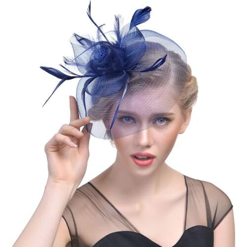 Retro feather headdress net yarn small top hat headdress banquet party bridal hair accessories ROM80303