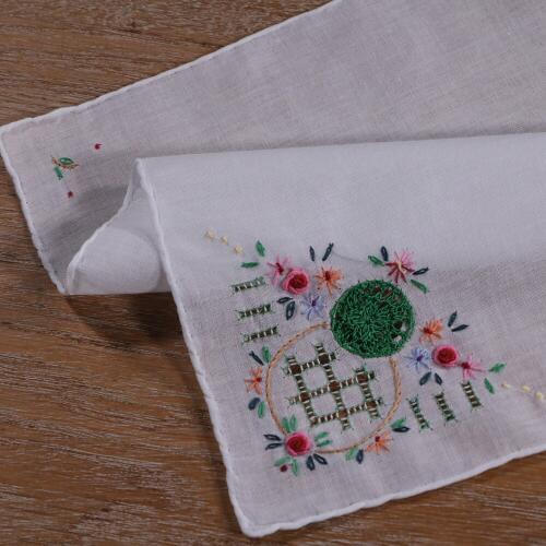 S008-G : 1 piece Hand Crochet hand embroidery hand drawnwork cotton handkerchief