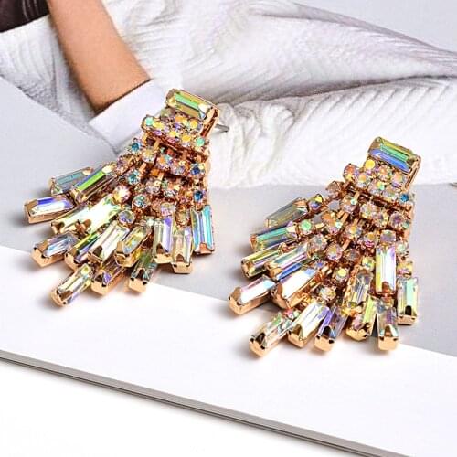 Luxury Full Rhinestone Drop Earrings For Women Shiny Geometric Crystal Dangle Earrings Fashion Jewelry Gifts Wholesale