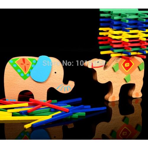 Elephant Balance Jenga Game Children Classic Wooden Toys Kids Montessori Wood Blocks Homeschool Supplies Educational Baby Gifts
