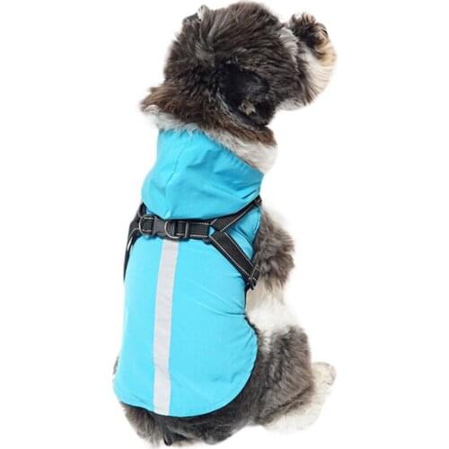 Reflective Dog Raincoats With Harness Winter Warm Dog Rain Coat Water Resistant Waterproof Dog Clothes Hooded Jacket Dog Costume