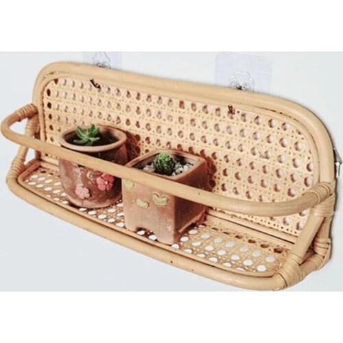 Woven Rattan Receive Decorative Shelf Wall Hanging Book Display Organizer Rack Bedroom Save Space Cosmetic Storage Kids Photo