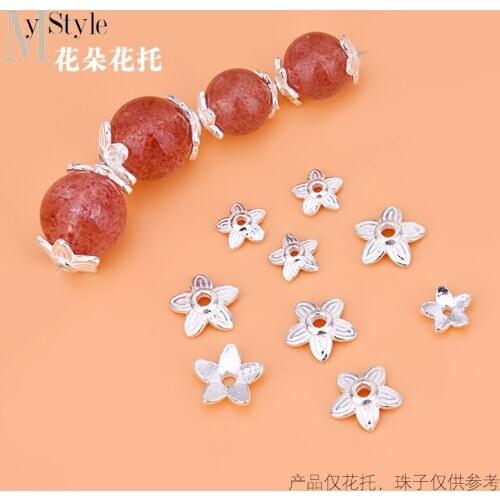 10pieces DIY jewelry crystal spacer accessories S925 pure silver five petal flower holder spacer Bracelet cap accessories