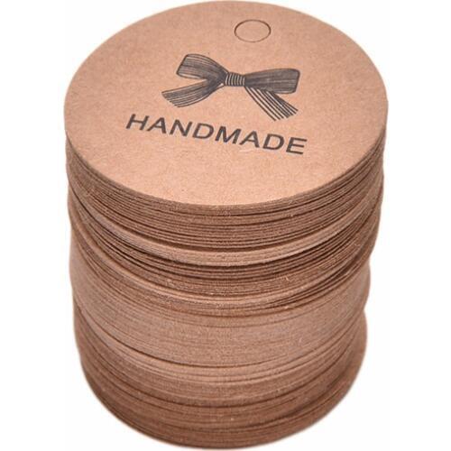 100pcs/lot Vintage Label DIY Hand Made For Gift Cake Baking Sealing Hang tag labels Handmade Bowknot Kraft Label Brown Garment