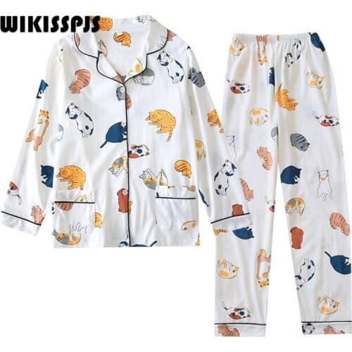 WIKISSPJSWomens Thin Pajamas Womens Spring and Summer Cotton Two Piece Leisure Home Wear Pajamas for Teen Girls Kawaii Pajama