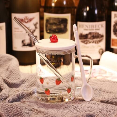 Japanese Strawberry Cute Glass Cup High Capacity Creative Transparent Water Cup Personality Japanese Kitchen Products MM60BLB