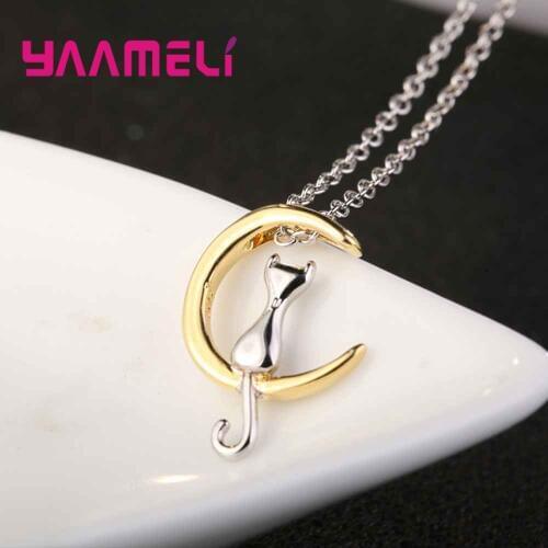 Cute Cat Necklace & Pendant With 925 Silver/Gold CZ For Women Statement Party Custom Jewelry Valentine Gifts