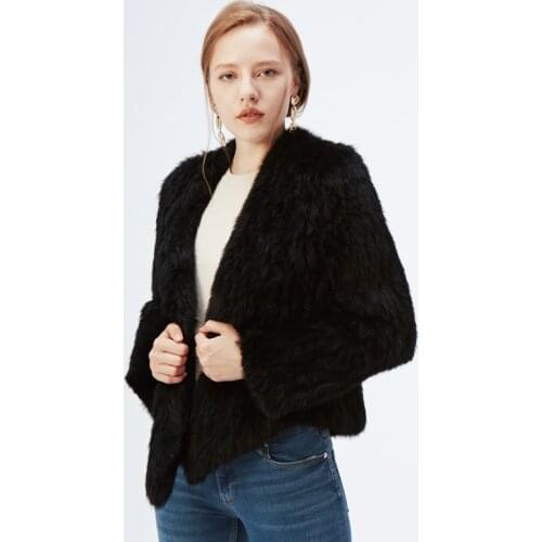 ETHEL ANDERSON Womens Real Rabbit Fur Knitted Coat Long Sleeves Round Collar Ladies Furry Fluffy Overcoat Wholesale Warm Hot