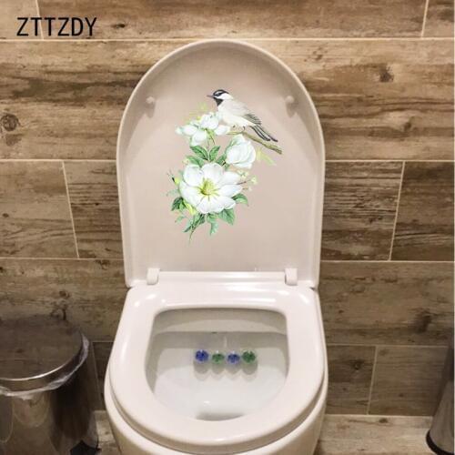 ZTTZDY 18.3*24.7CM Painted Bird Branch Flower WC Toilet Sticker Home Bedroom Wall Decal Decor T2-0219