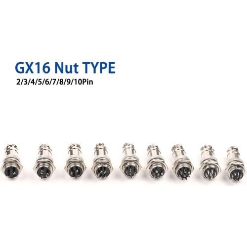 1set GX16 nut type 2/3/4/5/6/7 Pin Male + Female 16mm Circular Aviation Socket Plug Wire Panel Connector