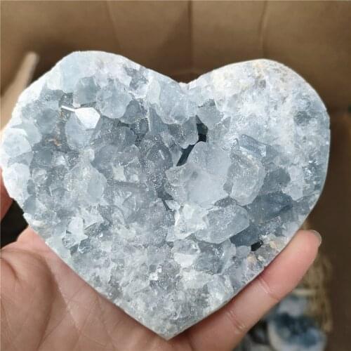 1PCS Mdagascar Natural Celestite Crystal Druzy Cluster Heart Sky Blue Geode Mineral Specimen Home Decor