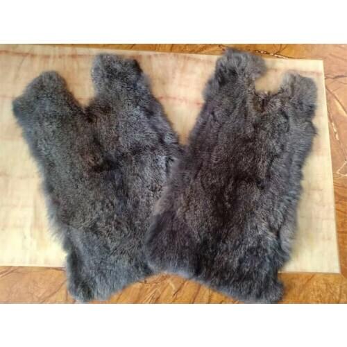 2x Real Natural Rabbit Fur Pelt Skin Tanned Leather Hide Craft Decor Black Glass