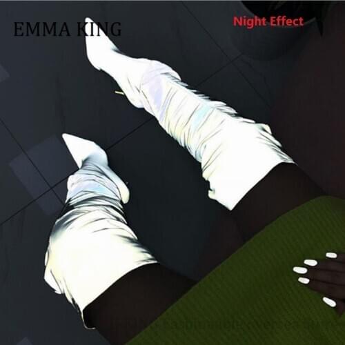 2021 Spring Women Reflective Over the Knee Boots Shine Lycra Stiletto Heel Thigh-High Boots Pointed Toe Woman Botas De Mujer