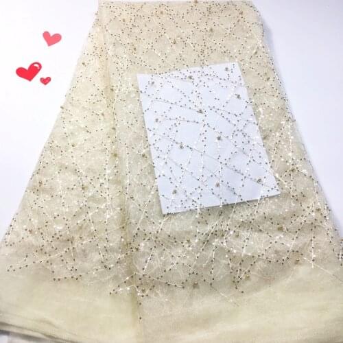 2021 High Quality French Tulle Beaded African Lace Fabric Sequins Embroidered Nigerian Lace Fabrics For Wowen Dress M32271