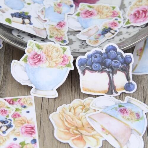 26pcs European Style Tea Set Cup Tea Pot Flower Cake Scrapbooking Stickers DIY Craft Decorative Sticker Pack for Laptop Case