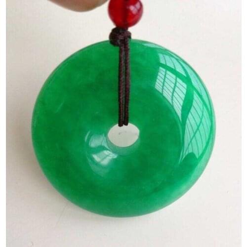 5pcs Chinese 30mm natural Green jades hand-carved Harmony pendant necklace jewelry