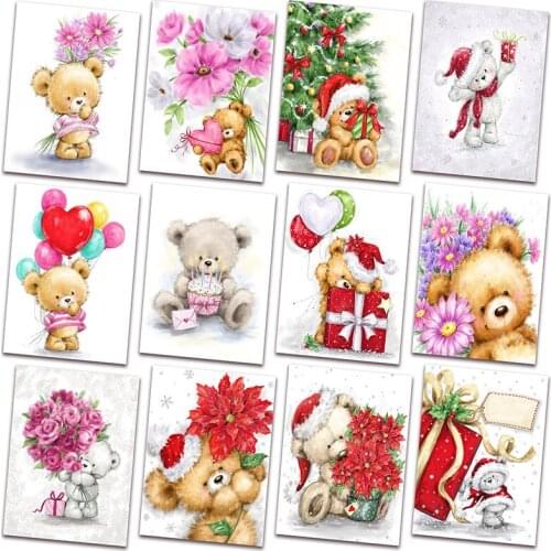5D DIY Diamond painting Cross stitch Cartoon Full Square Diamond mosaic teddy bear Full Round Diamond embroidery animal