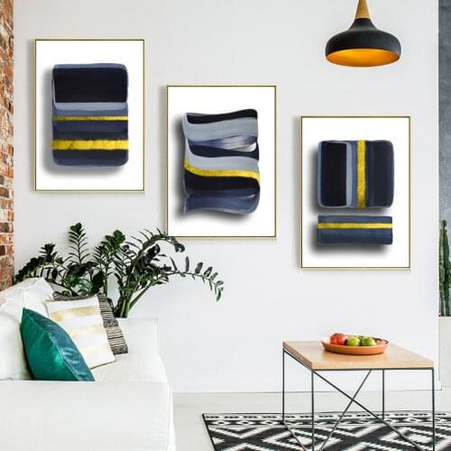 Abstract Texture Geometric Line Black Brown Yellow Color Block Canvas Painting Wall Picture Print Poster Living Room Decoration