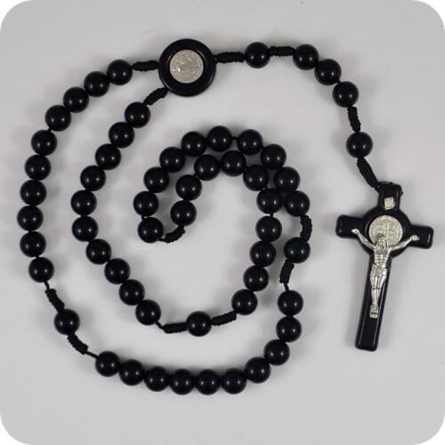 Acrylic Rosary Beads Saint Benedict Medal INRI JESUS Cross Pendant Necklace Catholic Fashion Religious jewelry