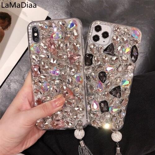 Bling Jewelled Rhinestone Crystal Diamond Soft Back Pendant Phone Case Cover For iPhone 12 11 Pro MAX X 6s 7 8 Plus XR Xs Max