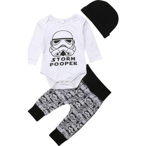 Tollder Kid Baby Clothing Newborn Boys Star Wars Stormtrooper Tops Romper Pants Hat Outfits Set 0-18M