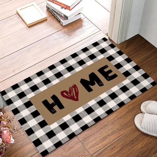 Home Gray Black Plaid Doormat for Entrance Door Bathroom Hallway Non-Slip Rugs Home Decor Kitchen Mats