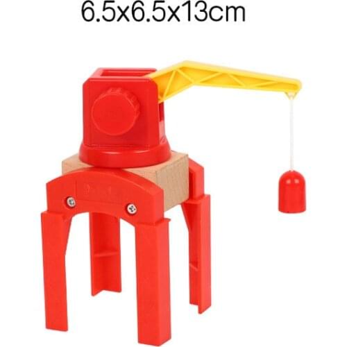 EDWONE Wood Red Building Paint Crane Magnetic Train Beech Wooden Railway Train Track Accessories fit for Wooden Biro Tracks