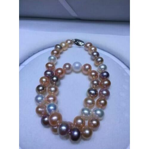 Elegant AAA round 9-10mm south sea white lavender pink pearl necklace 19"925s kkk
