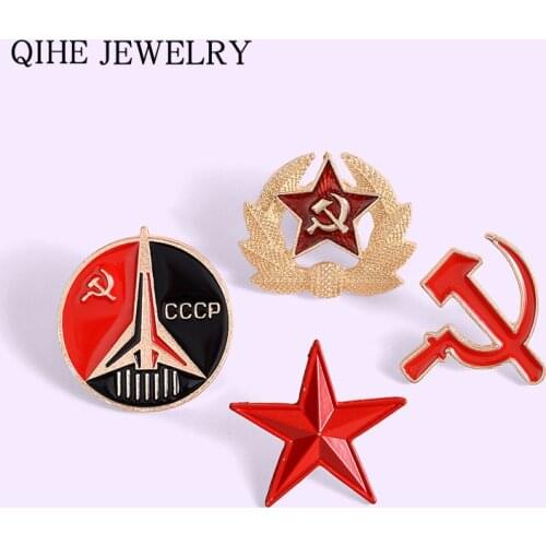 USSR Red Star Hammer Sickle Enamel Pins Soviet Soldiers Star Cockade Hat Badge Metal Brooches For Women Men Jewelry