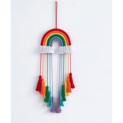 INS Nordic Hand-Woven Rainbow Tassels Pendant Wall Hanging Wind Chimes Photo Props Nursery Baby Kids Room Decorations Ornaments