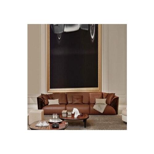 Italian light luxury one line settee multi seat sofa leather settee for living room and bedroom