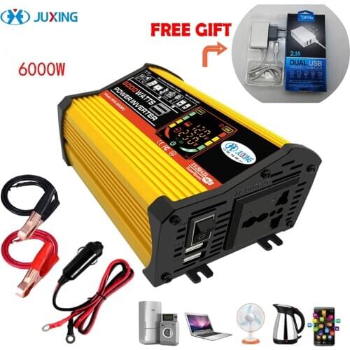 JUXING 6000W Converter Car Power Adapter Inverter Tansformer DC 12V to AC110V/220V Power Charger Use for Vehicle, Home,Outdoor