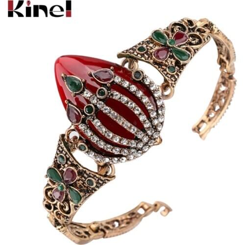 Kinel Vintage Bracelet For Women Color Ancient Gold Mosaic White Crystal Turkish Jewelry Christmas Gift