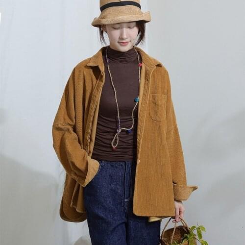 SCUWLINEN 2021 Womens Autumn Jacket Casual Solid Loose Batwing Sleeve Warm Corduroy Windbreaker Coat S1359