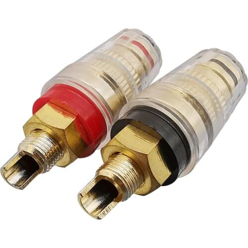 Brass 4mm Banana Plug Binding Post Audio Speaker Terminal Connector for Speaker Amplifier Red & Black Transparent Plastic Cover