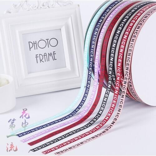 100Yards/roll 6mm "Nice" Printed Grosgrain Letters Ribbon for Wedding Party Gift Packing DIY Hair Accessories Earrings Material