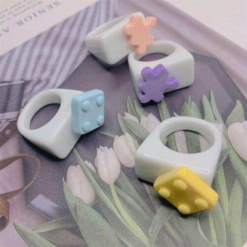 Resin Brick block chunky ring for women teenage girls candy color bold ring funny creative unusual y2k jewelry