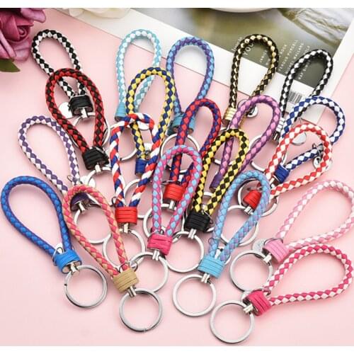 Fashion Good Quality DIY PU Leather Braided Woven Rope Key chain Key Ring Holder for Women Man Bag Pendant Keyring EH123