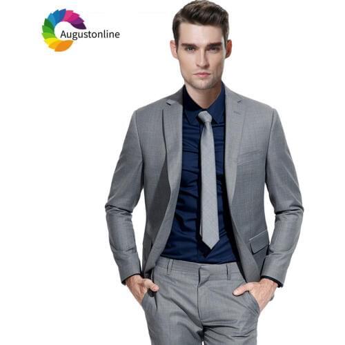 Grey Men Suits Wedding Custom Made Formal Business Best Man Blazer Jacket Pants 2 Piece Terno Masculino Slim Fit Groom Tuxedo
