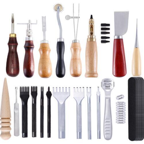 29PCS Leathercraft Tool Set Hand Needlework Stitching with Wax Thread Leather Needle Awl Punch Tools for DIY Sewing Punch Tools