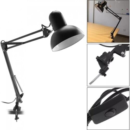 Home Desk Lamp Flexible Swing Arm E27 Desk Light Bracket with Rotatable Table Lamp Head and Clamp Mount Support for Office Study